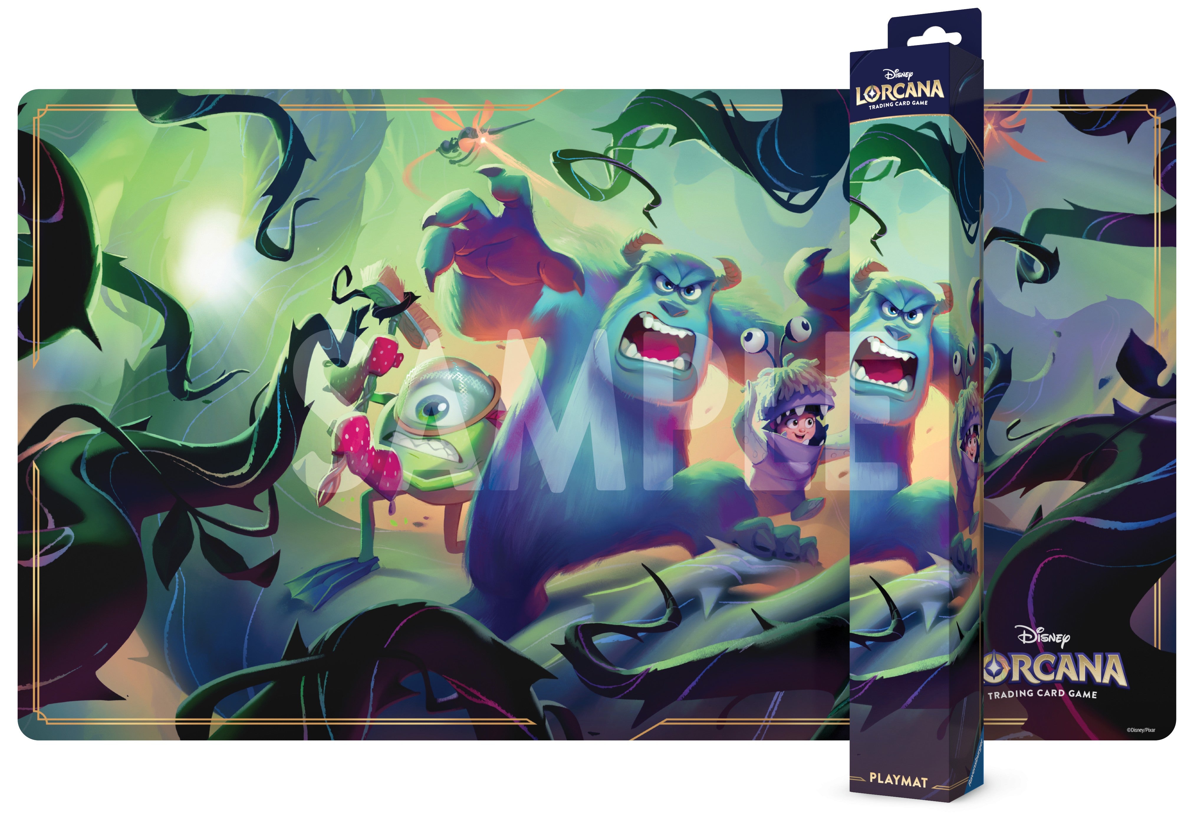 Lorcana TCG Playmat: Attack of the Vine! - Attack of the Vine! (PREORDER) - Colorful gaming playmat featuring animated characters battling among twisting green vines on a dark forest background.