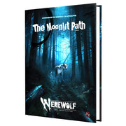 Werewolf: The Apocalypse 5th Edition: The Moonlit Path - Hardcover role-playing game book with eerie blue forest scene and white wolf on front cover, titled The Moonlit Path.