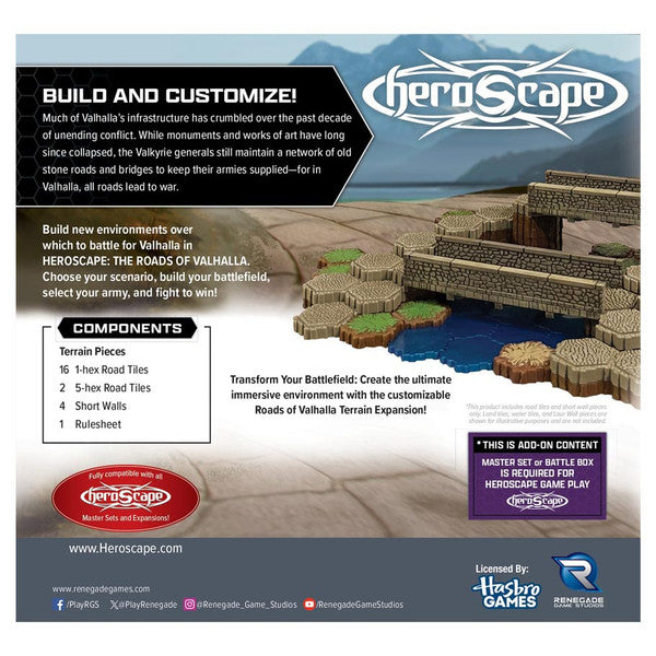 Heroscape: Roads of Valhalla Terrain Expansion - Heroscape Roads of Valhalla terrain expansion featuring modular hexagonal tiles with grassy hills and rocky surfaces for.