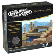 Heroscape: Roads of Valhalla Terrain Expansion - Heroscape Roads of Valhalla Terrain Expansion box featuring hexagonal terrain pieces in stone and earth tones with a bridge.