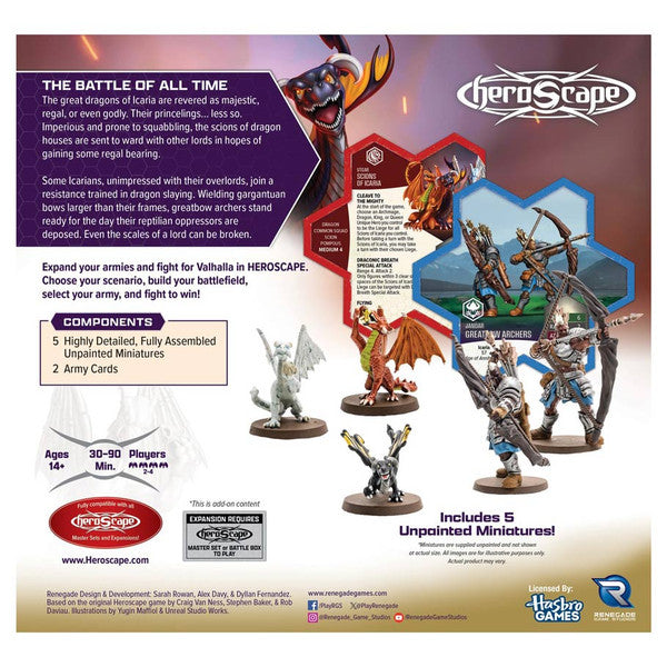 Heroscape: Greatbow Archers and Scions of Icaria Army Expansion - Heroscape Greatbow Archers and Scions of Icaria expansion with detailed fantasy miniatures in brown, silver, and red poses.