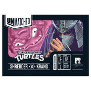 Unmatched Adventures: Teenage Mutant Ninja Turtles: Shredder/Krang Hero Deck Expansion - Rectangular game deck box featuring pink brain-like character Krang and armored villain Shredder on a black background with.
