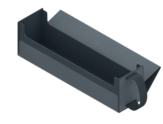 Heavy Play RFG Deckbox Carrier 500DS - Artificer Grey - Rectangular rigid deckbox carrier in matte artificer grey with an open top and a securing strap on one end.