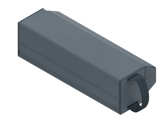 Heavy Play RFG Deckbox Carrier 500DS - Artificer Grey - Rectangular grey plastic deckbox carrier with a secure black latch on one end.