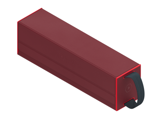 Heavy Play RFG Deckbox Carrier 500DS - Barbarian Red - Rectangular heavy-duty deckbox carrier in deep red with a textured finish and a durable black strap loop handle on one end.