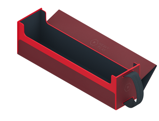 Heavy Play RFG Deckbox Carrier 500DS - Barbarian Red - Rectangular red plastic deckbox carrier with black interior and elastic strap closure.