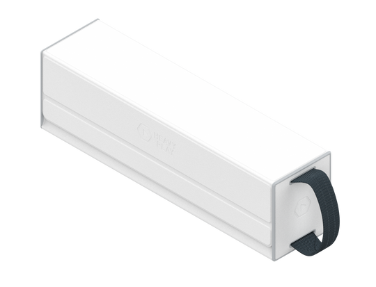 Heavy Play RFG Deckbox Carrier 500DS - Cleric White - White rectangular deckbox carrier with rounded edges and a black securing strap on one end.
