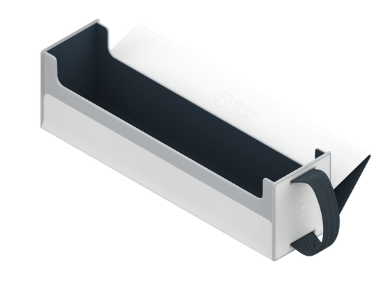 Heavy Play RFG Deckbox Carrier 500DS - Cleric White - Cleric white rectangular deckbox carrier with black interior lining and black elastic strap closure.