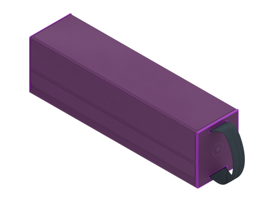 Heavy Play RFG Deckbox Carrier 500DS - Noble Purple - Rectangular, solid noble purple deckbox carrier with a smooth matte finish and a black strap on one end.