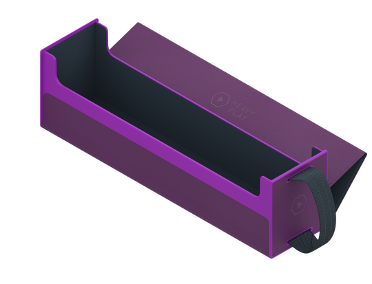 Heavy Play RFG Deckbox Carrier 500DS - Noble Purple - Noble purple rectangular deckbox carrier with black interior and black elastic strap for secure closure.