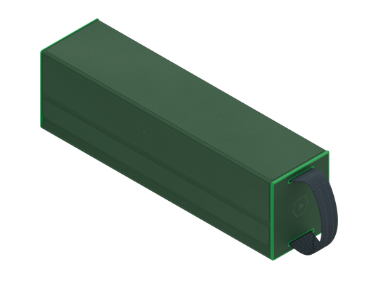 Heavy Play RFG Deckbox Carrier 500DS - Ranger Green - Long rectangular hard plastic deckbox carrier in matte ranger green with a black adjustable strap on one end.