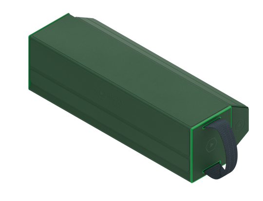 Heavy Play RFG Deckbox Carrier 500DS - Ranger Green - Ranger green rectangular deckbox carrier with smooth hard surface and black pull strap on one end.