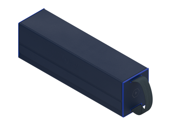 Heavy Play RFG Deckbox Carrier 500DS - Rogue Blue - Rectangular navy blue deckbox carrier with smooth matte finish and rounded edges, featuring a black latch on one end.