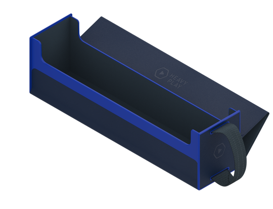 Heavy Play RFG Deckbox Carrier 500DS - Rogue Blue - Rectangular rogue blue deckbox carrier with open top, solid sides, and elastic strap on one end.