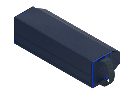 Heavy Play RFG Deckbox Carrier 500DS - Rogue Blue - Rectangular navy blue deckbox carrier with rounded edges and a black strap pull tab on one end.