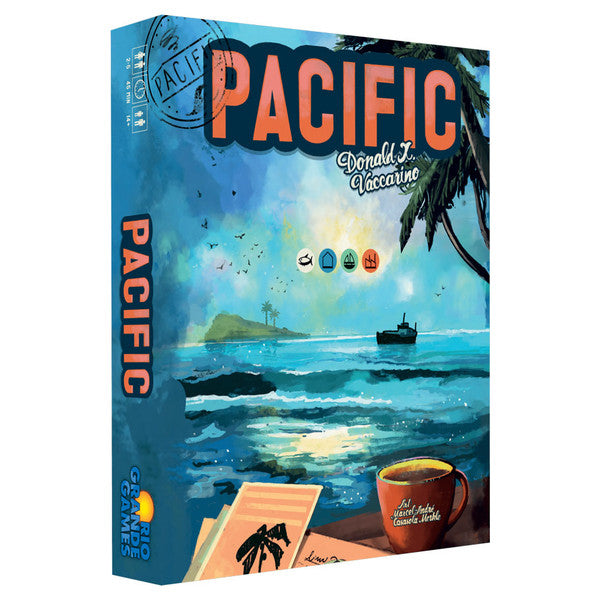 Pacific - Boxed strategy board game titled Pacific with ocean waves, palm trees, and a ship on the cover art.