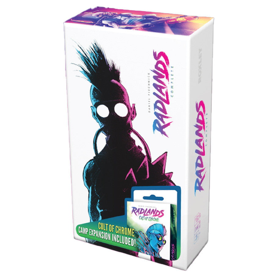Radlands Essentials: Complete Edition (PREORDER) - Radlands Essentials Complete Edition game box with stylized punk character and vibrant purple, blue, and pink colors on.