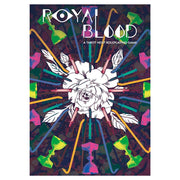 Royal Blood: Revised Edition (PREORDER) - Royal Blood Revised Edition RPG book with dark purple cover, white floral and feather illustration, colorful abstract shapes.