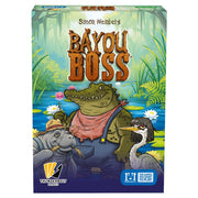 Bayou Boss - Bayou Boss card game box with cartoon alligator in overalls and red bandana, surrounded by swamp animals and greenery.
