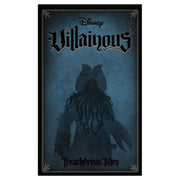Disney Villainous: Treacherous Tides - Dark blue game box with tentacle silhouette and black ornate border for Disney Villainous Treacherous Tides expansion.