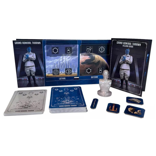 Star Wars Villainous: Cold Tactics - Cold Tactics board game expansion with blue and black thematic cards, character standee, and game boards featuring space and