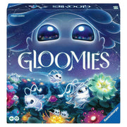 Gloomies - Box of Gloomies family board game featuring glowing, cartoonish sea creatures and a dark underwater theme with vibrant blue.
