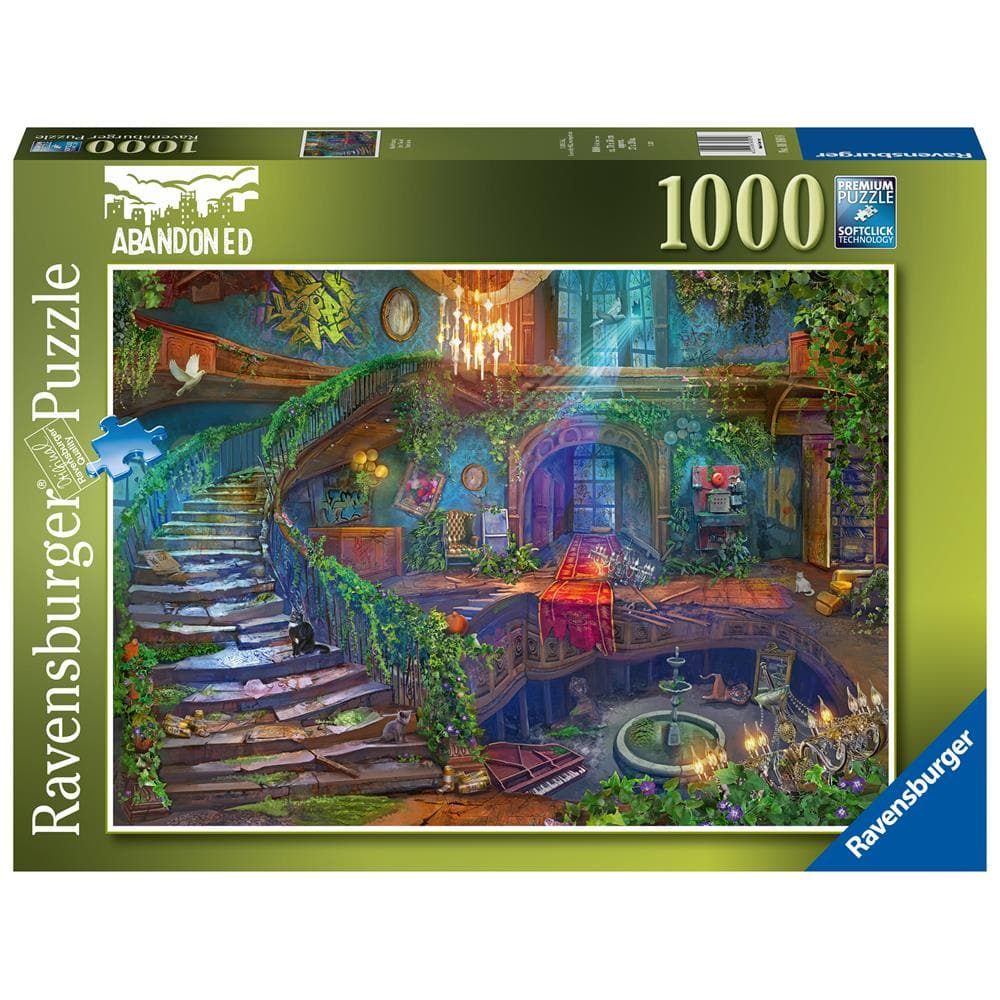 Abandoned Places - Hotel Vacancy 1000 Piece Puzzle - Ravensburger 1000-piece puzzle featuring a colorful, detailed abandoned hotel interior with overgrown plants and vintage.
