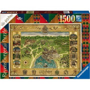 Harry Potter: Hogwarts Map 1500 Piece Puzzle - 1500-piece Harry Potter Hogwarts Map puzzle with detailed medieval-style illustration and decorative border.