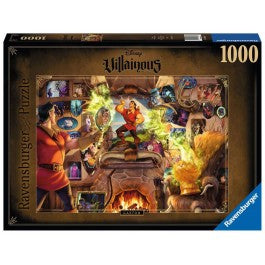 Villainous: Gaston 1000 Piece Puzzle - Colorful 1000-piece Ravensburger puzzle featuring Gaston and themed Disney villains artwork.