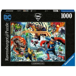 DC: Superman - Collector's Edition 1000 Piece Puzzle - Colorful DC superhero collage puzzle featuring Superman, Batman, Wonder Woman, and more, 1000 pieces.