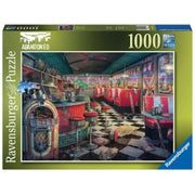 Abandoned Places: Decaying Diner 1000 Piece Puzzle - Ravensburger 1000-piece puzzle featuring a colorful abandoned diner with red bar stools, checkered floor, and vintage.