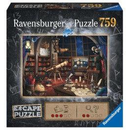 ESCAPE: Space Observatory 759 Piece Escape Puzzle - Ravensburger 759-piece puzzle featuring a detailed space observatory scene with telescope, star charts, and vintage decor.