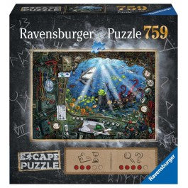 ESCAPE: The Submarine 759 Piece Escape Puzzle - Ravensburger 759-piece puzzle featuring an underwater submarine scene with sea creatures and treasure chest.