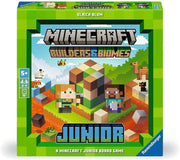 Minecraft: Builders & Biomes Junior - Minecraft Builders & Biomes Junior board game box with green pixelated border and blocky characters on front.