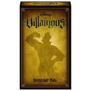 Disney Villainous: Despicable Plots - Tall rectangular board game box with dark gold background featuring shadowed silhouette of a flexing villain, ornate black.