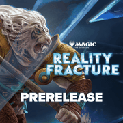 MTG Reality Fracture Prerelease Events - Murray - White lion warrior with flowing white hair and golden armor holding a weapon, blue energy shards in background, Reality.