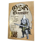 Mork Borg: OSR Booster (PREORDER) - Beige RPG book cover titled "OSR Booster" with black gothic font, featuring a knight illustration in armor holding a sword.