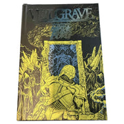 Mork Borg: Veilgrave for Mork Borg (PREORDER) - Black hardcover book with gold and blue embossed medieval warrior illustration and the title Veilgrave at the top.
