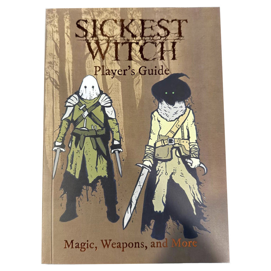 Sickest Witch: Player's Guide (PREORDER) - Tan book cover titled "Sickest Witch Player's Guide" with illustration of two fantasy characters holding weapons.