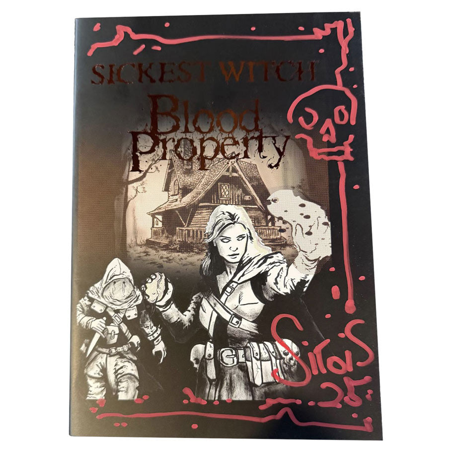 Sickest Witch: Blood Property Adventure Zine (PREORDER) - Blood Property with illustrated witches and a haunted house cover design.