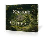 Sacred Cipher - Dark green board game box with metallic silver text "Sacred Cipher," featuring a circular, ancient stone-like cipher emblem.