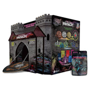 D&D: Mists of Ravenloft: Treasure Packs - Mists of Ravenloft branding and colorful dice sets displayed on the side, alongside a small dice bag with matching design.