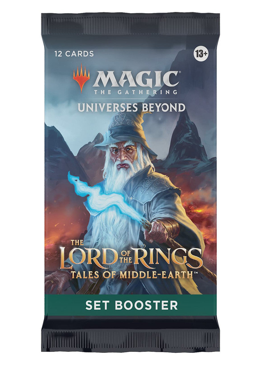 Magic: The Gathering - Lord of the Rings: Tales Of Middle-Earth Set Booster - The Gathering Lord of the Rings Tales of Middle-Earth set booster pack featuring Gandalf casting a spell on a dark.