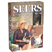 Seers Catalog - Seers Catalog card game box with artwork of woman and child reading together in cozy kitchen setting.