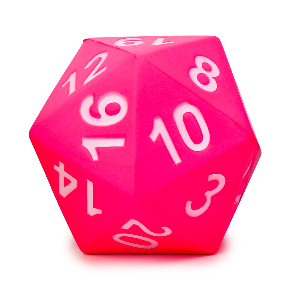 Giant D20 Foam Dice - Pink (PREORDER) - Bright pink 20-sided foam dice with large white numbers on each face.