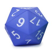Giant D20 Foam Dice - Periwinkle (PREORDER) - Large periwinkle blue foam 20-sided dice with white numbers in bold font.