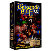 Brigand's Bluff (PREORDER) - Brigand's Bluff game box with colorful pirate characters, skull icon, and treasure map artwork on a black background.