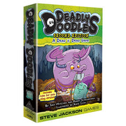 Deadly Doodles 2nd Edition - Deadly Doodles 2nd Edition board game box featuring a purple cartoon monster drawing a green doodle on parchment with a dark
