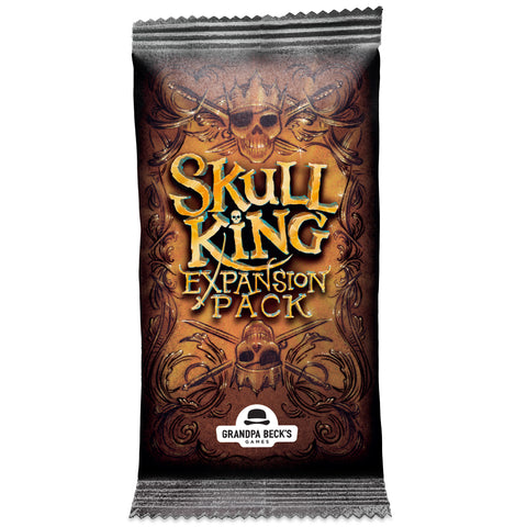 Skull King Expansion Pack - Brown and black sealed card pack featuring ornate skull artwork and "Skull King Expansion Pack" text in gold lettering.