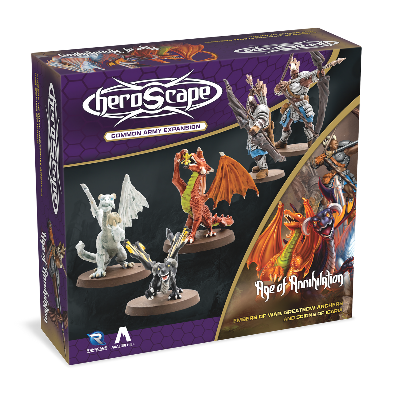 Heroscape: Greatbow Archers and Scions of Icaria Army Expansion (PREORDER) - Heroscape Greatbow Archers and Scions of Icaria expansion box featuring detailed fantasy miniatures including winged.
